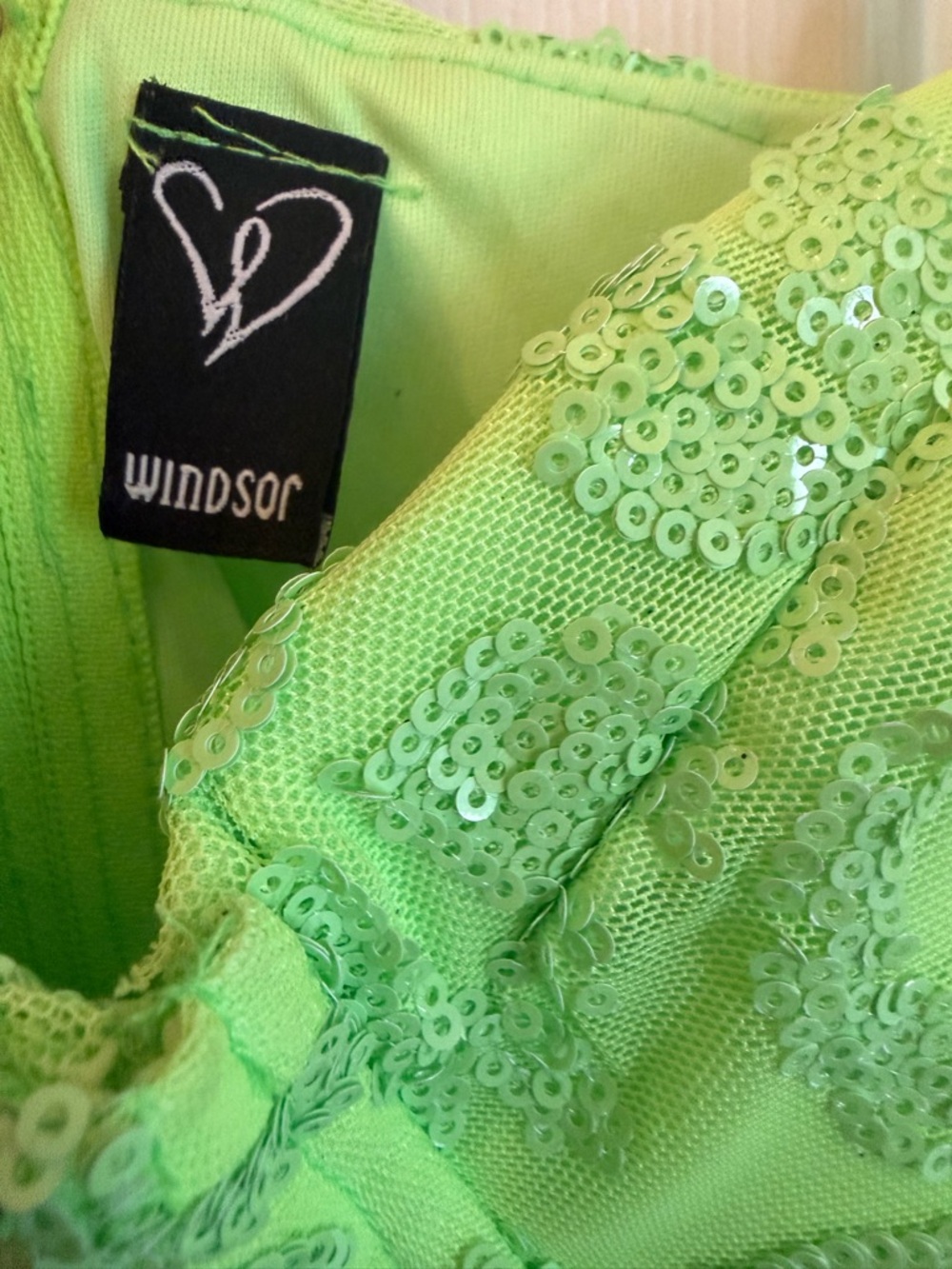 Neon Lime Spaghetti Strap Evening Gown - Picture 2 of 6